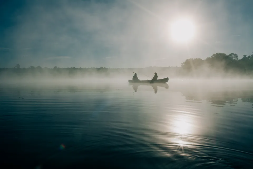 Canoe on misty water photographed in Ocala, Florida